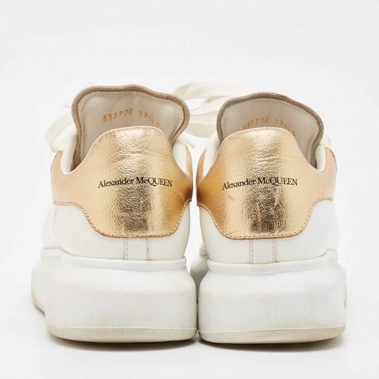Pre Owned Alexander McQueen White/Gold Leather Oversized Sneakers Size 39.5