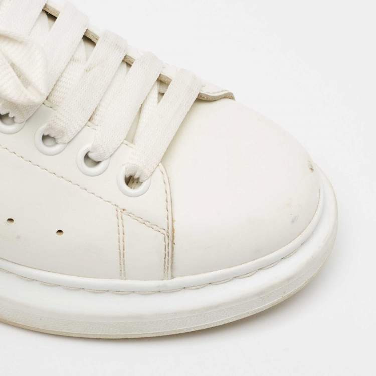 Pre Owned Alexander McQueen White/Gold Leather Oversized Sneakers Size 39.5