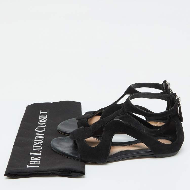 Pre Owned Alexander McQueen Black Suede Flat Sandals Size 38