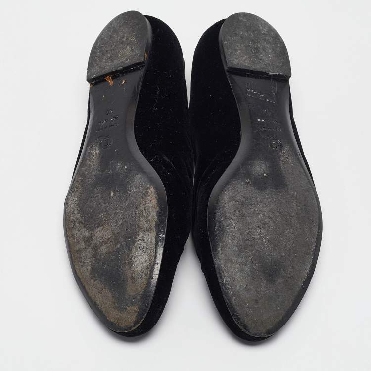Pre Owned Alexander McQueen Black Velvet Skull Embroidered Smoking Slippers Size 40