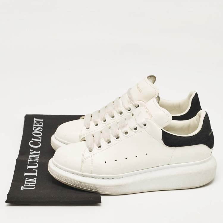 Pre Owned Alexander McQueen White Leather and Suede Oversized Lace Up Sneakers Size 38.5