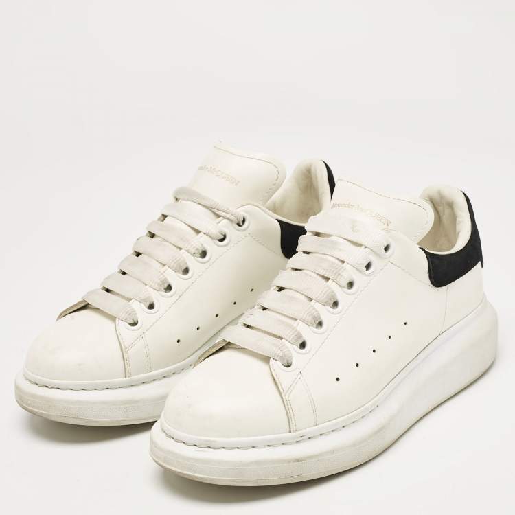 Pre Owned Alexander McQueen White Leather and Suede Oversized Lace Up Sneakers Size 38.5