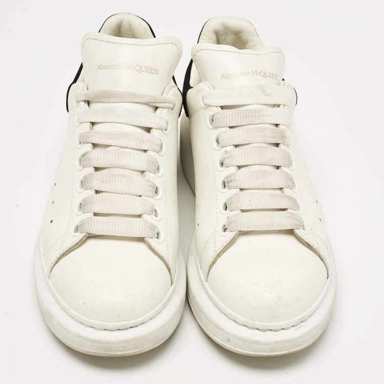 Pre Owned Alexander McQueen White Leather and Suede Oversized Lace Up Sneakers Size 38.5