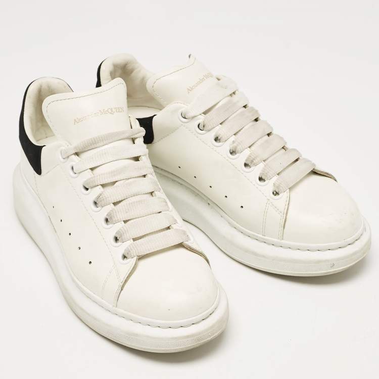 Pre Owned Alexander McQueen White Leather and Suede Oversized Lace Up Sneakers Size 38.5