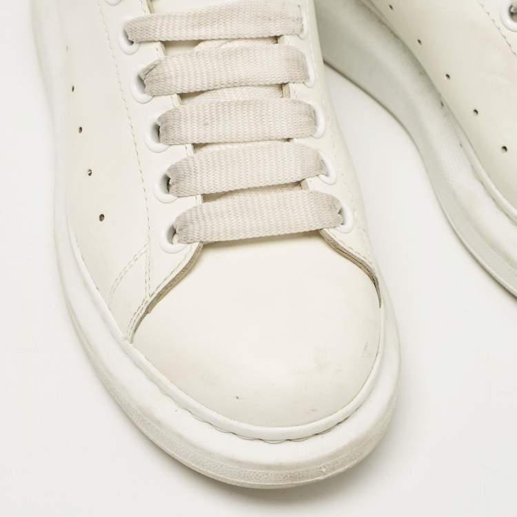 Pre Owned Alexander McQueen White Leather and Suede Oversized Lace Up Sneakers Size 38.5