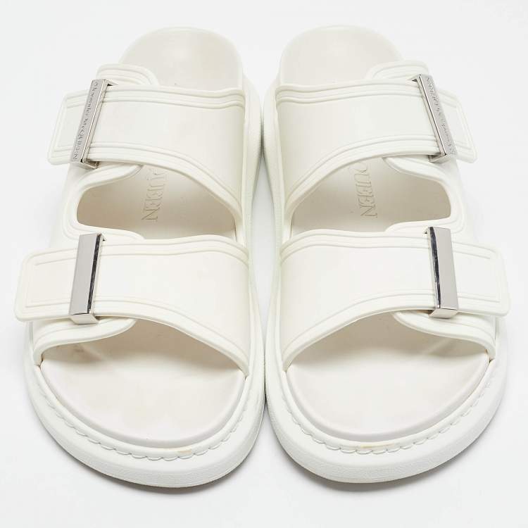 Pre Owned Alexander McQueen White Rubber Hybrid Chelsea Flat Sandals Size 37.5