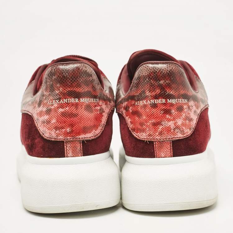 Pre Owned Alexander McQueen Burgundy Velvet and Snakeskin Effect Oversized Sneakers Size 40.5