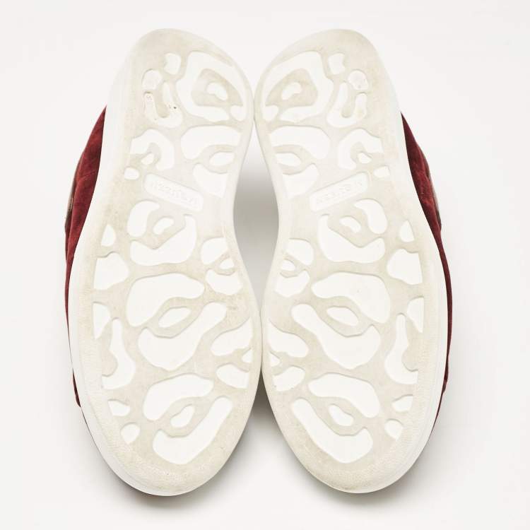 Pre Owned Alexander McQueen Burgundy Velvet and Snakeskin Effect Oversized Sneakers Size 40.5