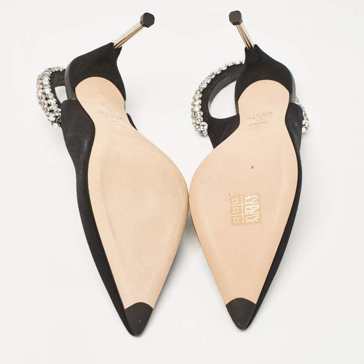 Pre Owned Alexander McQueen Black Suede Crystal Embellished Slingback Pumps Size 39