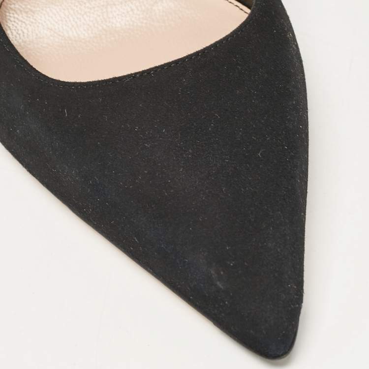 Pre Owned Alexander McQueen Black Suede Crystal Embellished Slingback Pumps Size 39