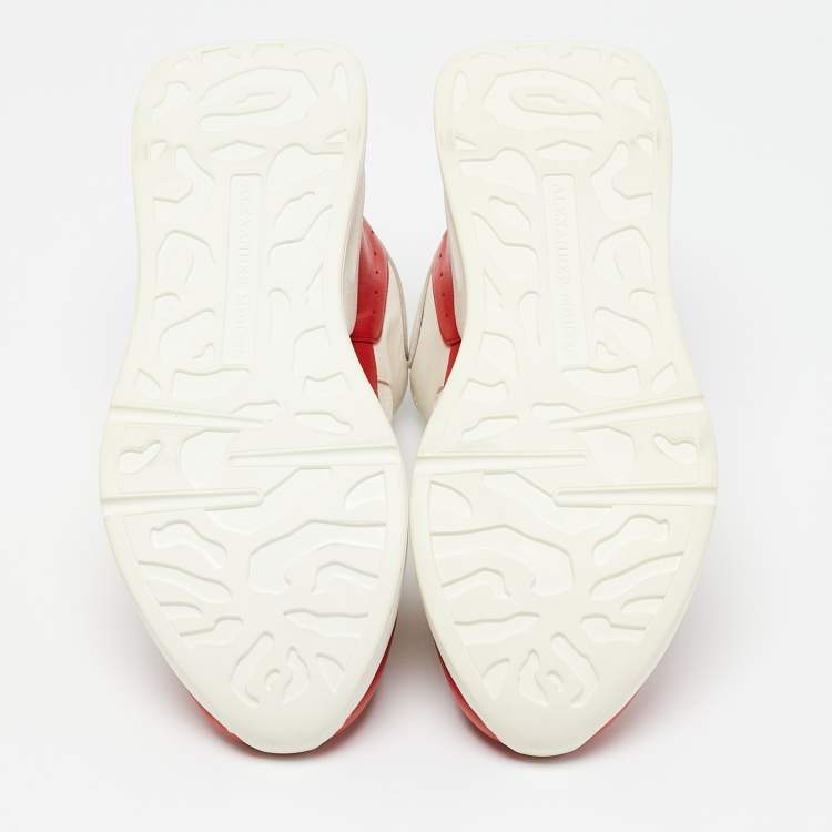 Pre Owned Alexander McQueen White/Red Leather And Mesh Oversized Runner Low Top Sneakers Size 38