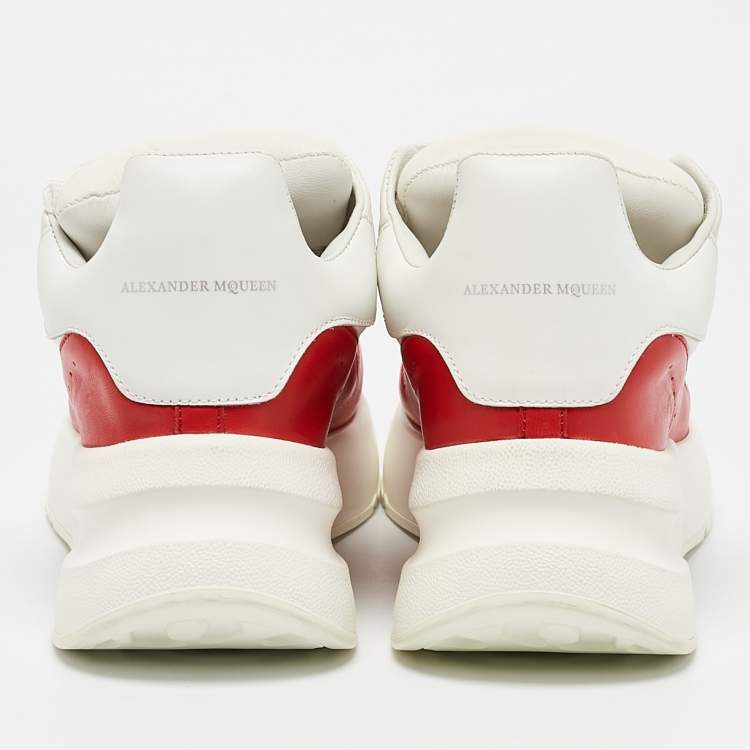 Pre Owned Alexander McQueen White/Red Leather And Mesh Oversized Runner Low Top Sneakers Size 38