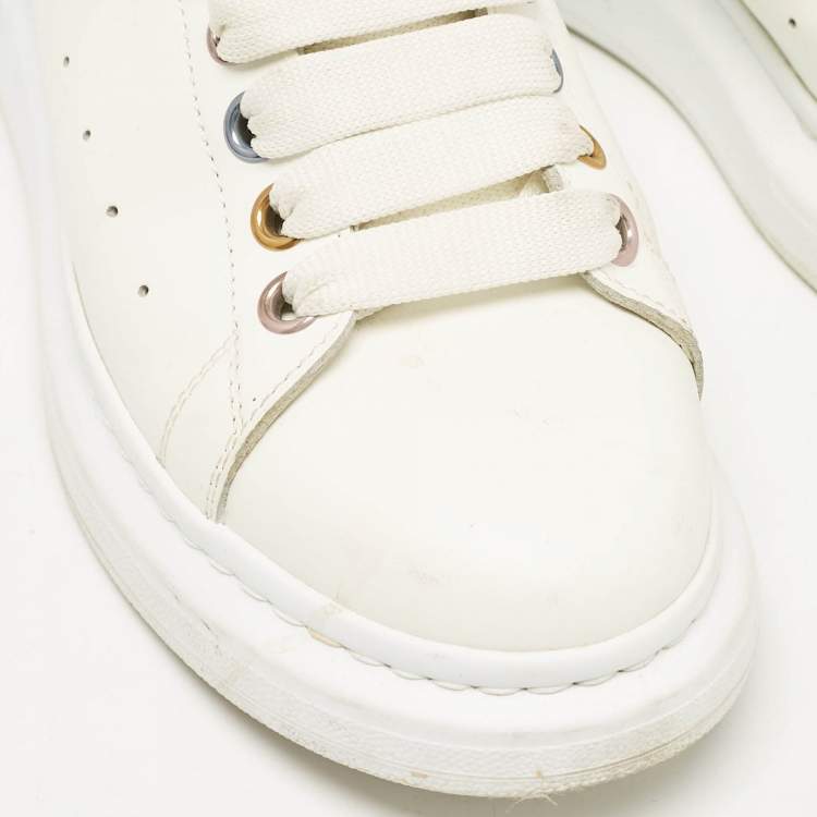 Pre Owned Alexander McQueen White Leather Oversized Lace Up Sneakers Size 39