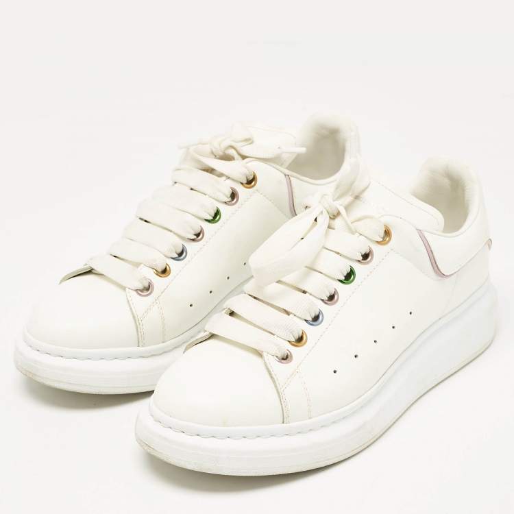 Pre Owned Alexander McQueen White Leather Oversized Lace Up Sneakers Size 39
