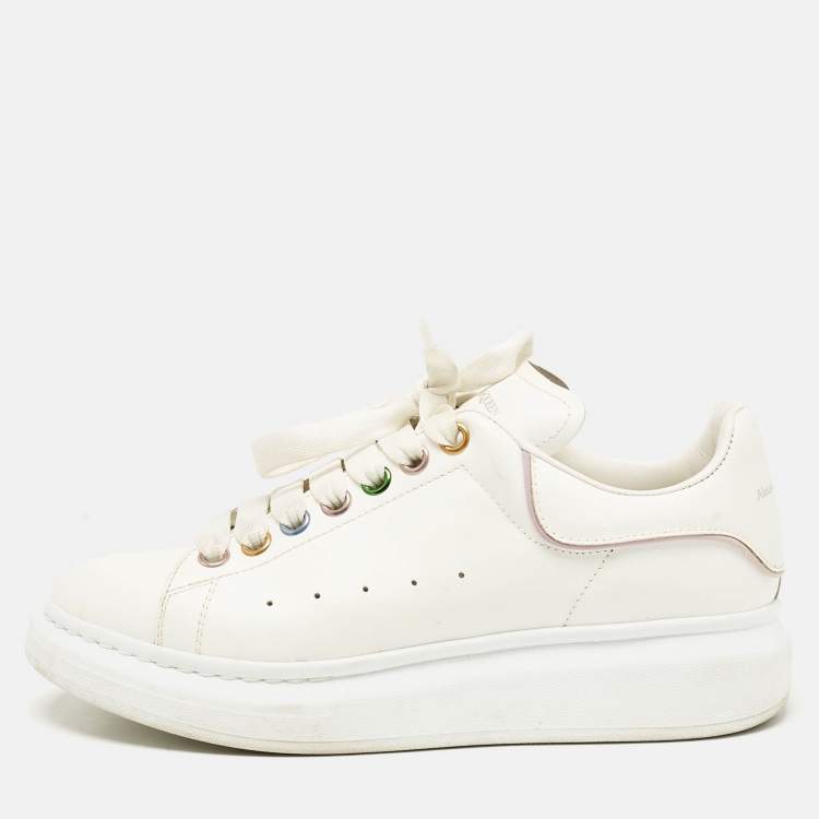 Pre Owned Alexander McQueen White Leather Oversized Lace Up Sneakers Size 39