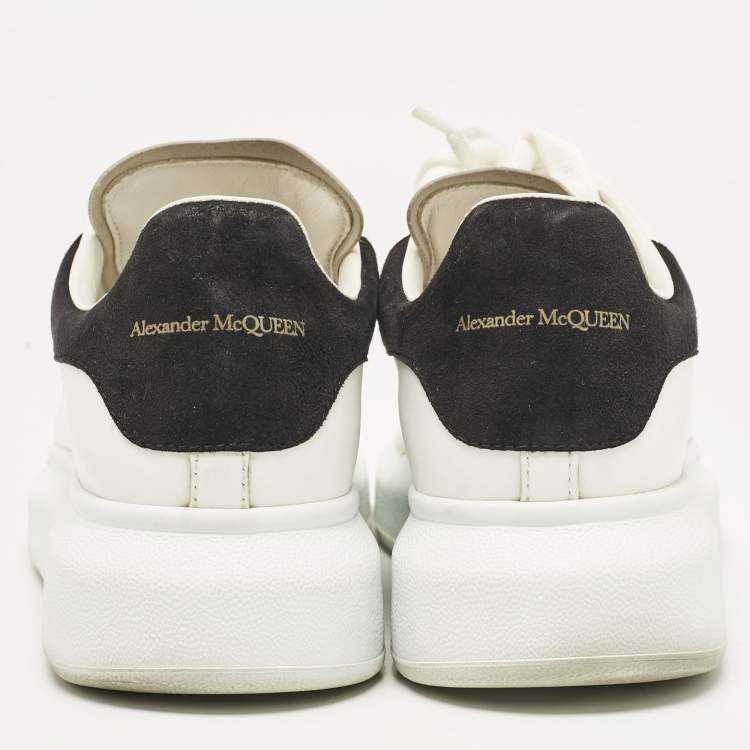 Pre Owned Alexander McQueen Black/White Leather and Suede Oversized Lace Up Sneakers Size 38