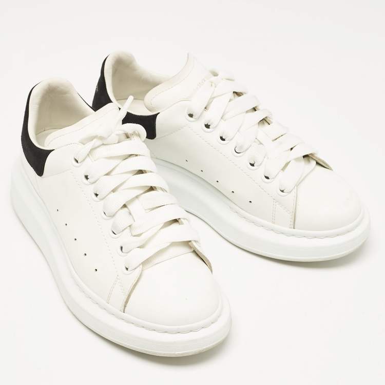 Pre Owned Alexander McQueen Black/White Leather and Suede Oversized Lace Up Sneakers Size 38