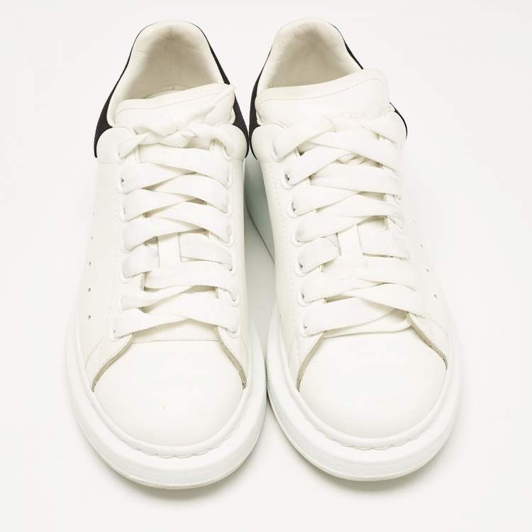 Pre Owned Alexander McQueen Black/White Leather and Suede Oversized Lace Up Sneakers Size 38