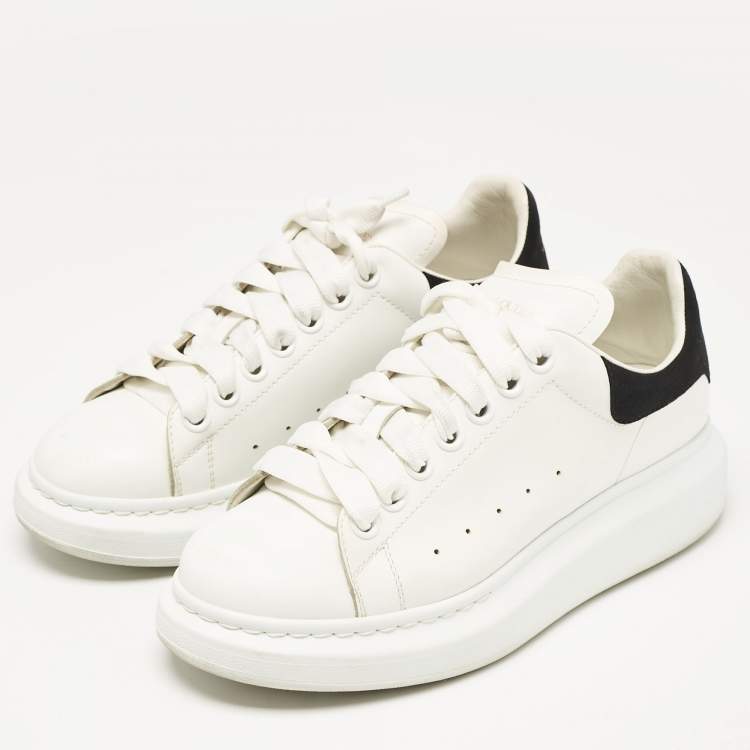 Pre Owned Alexander McQueen Black/White Leather and Suede Oversized Lace Up Sneakers Size 38