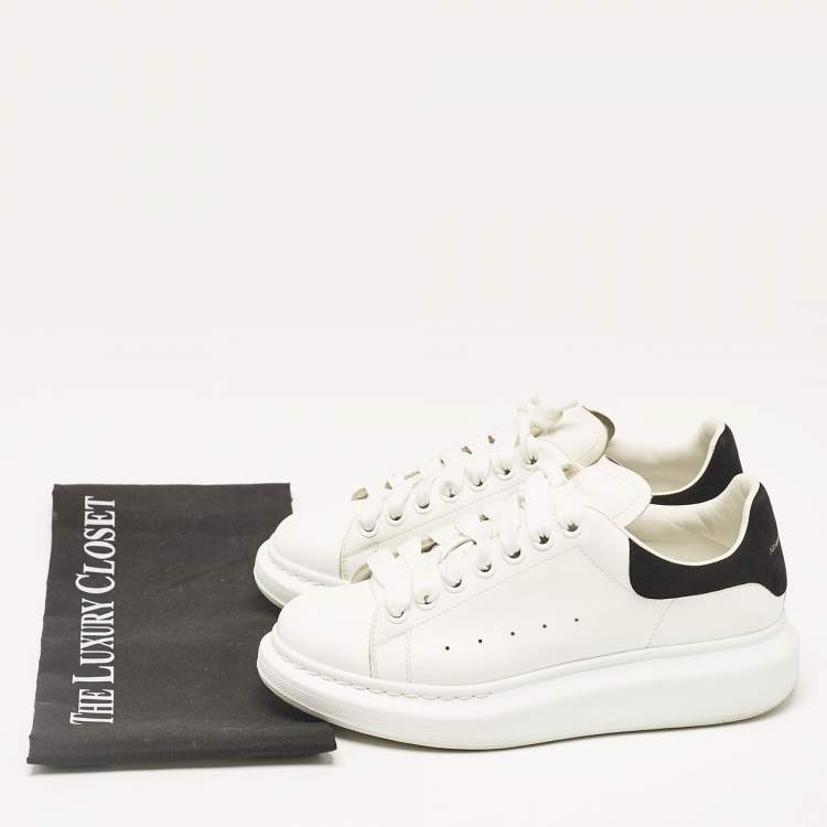 Pre Owned Alexander McQueen Black/White Leather and Suede Oversized Lace Up Sneakers Size 38
