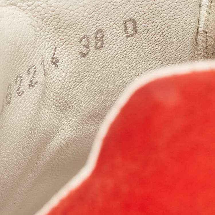 Pre Owned Alexander McQueen White/Red Leather and Suede Oversized Lace Up Sneakers Size 38