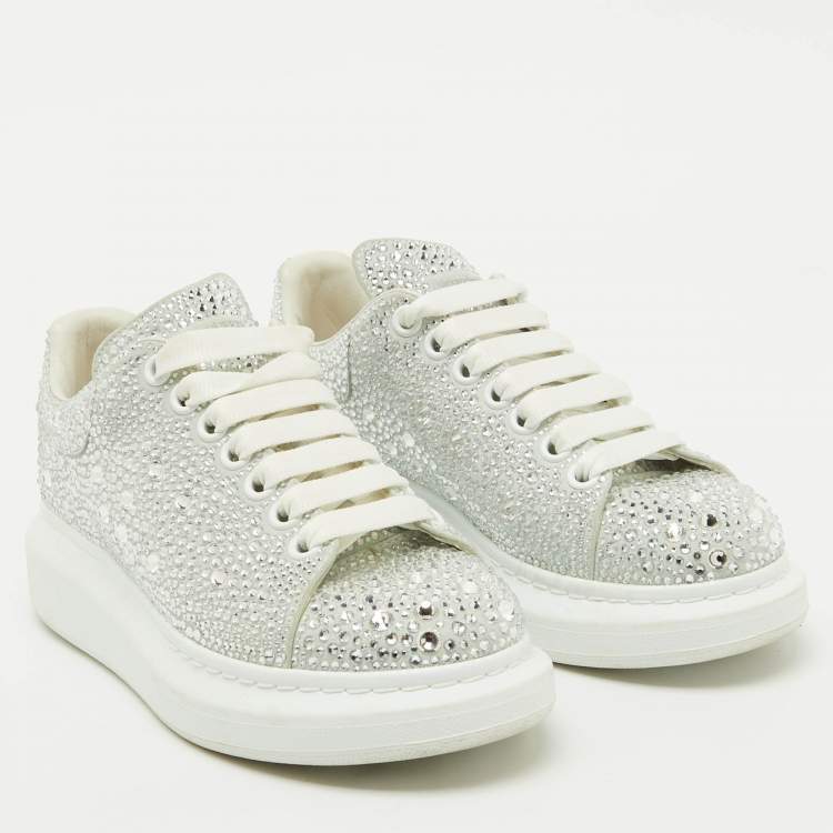 Pre Owned Alexander McQueen Grey Suede Crystal Embellished Oversized Sneakers Size 37