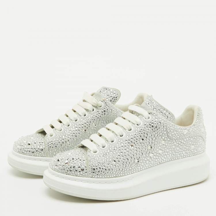Pre Owned Alexander McQueen Grey Suede Crystal Embellished Oversized Sneakers Size 37