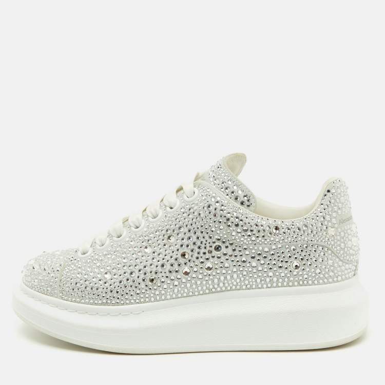 Pre Owned Alexander McQueen Grey Suede Crystal Embellished Oversized Sneakers Size 37