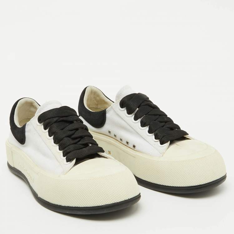 Pre Owned Alexander McQueen White/Black Canvas Tread Slick Sneakers Size 36