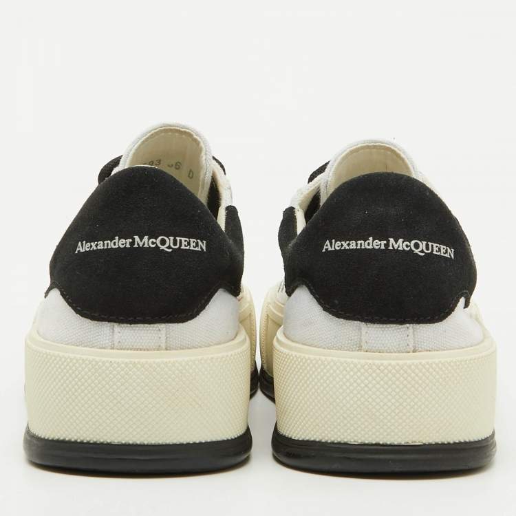 Pre Owned Alexander McQueen White/Black Canvas Tread Slick Sneakers Size 36