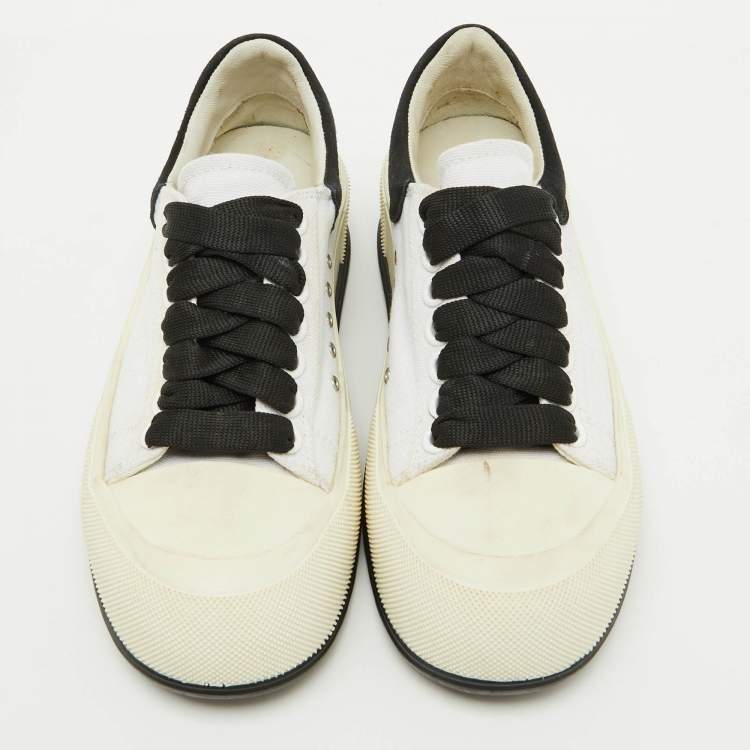 Pre Owned Alexander McQueen White/Black Canvas Tread Slick Sneakers Size 36