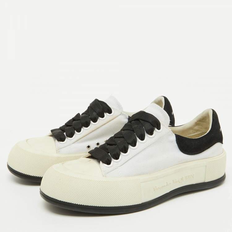 Pre Owned Alexander McQueen White/Black Canvas Tread Slick Sneakers Size 36