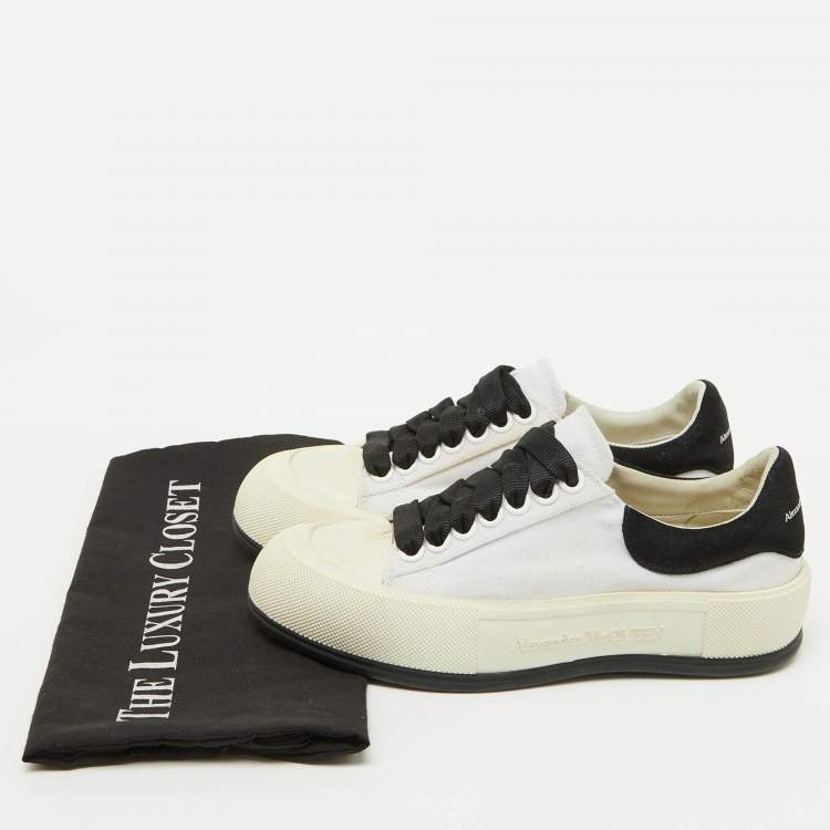 Pre Owned Alexander McQueen White/Black Canvas Tread Slick Sneakers Size 36