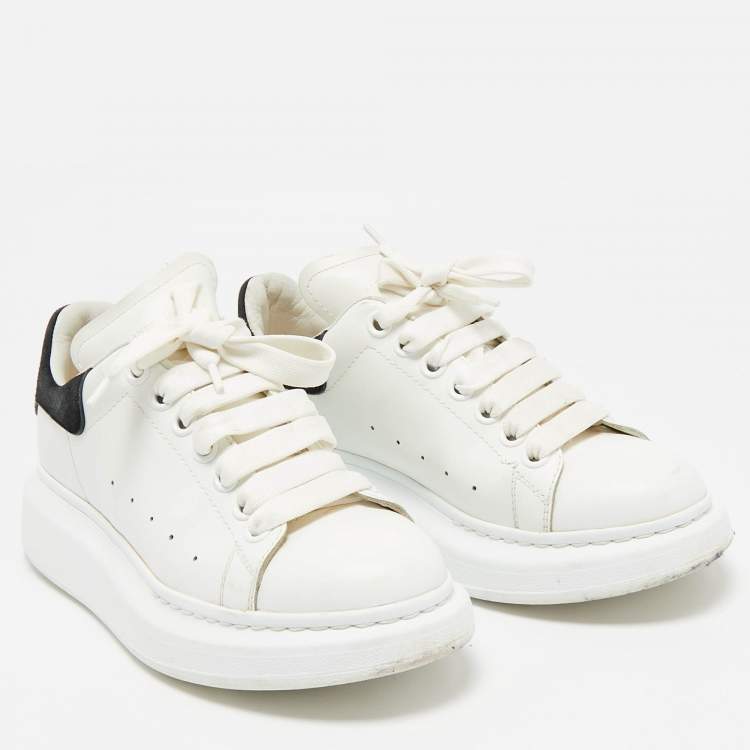 Pre Owned Alexander McQueen Black/White Leather and Suede Oversized Lace Up Sneakers Size 38