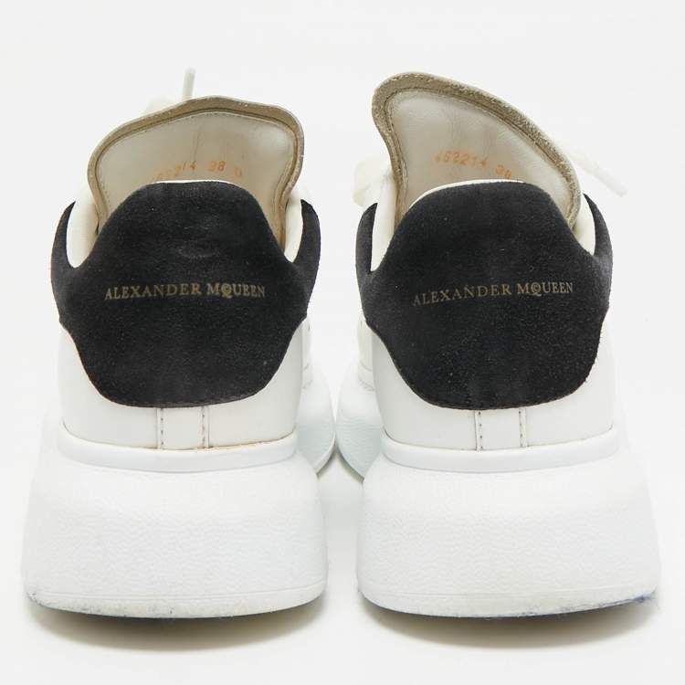 Pre Owned Alexander McQueen Black/White Leather and Suede Oversized Lace Up Sneakers Size 38