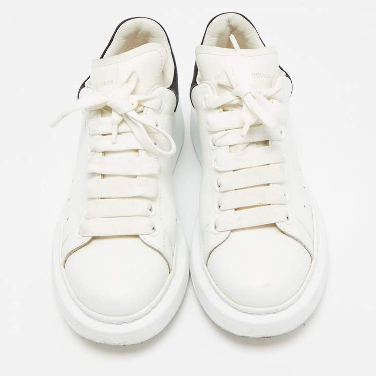 Pre Owned Alexander McQueen Black/White Leather and Suede Oversized Lace Up Sneakers Size 38