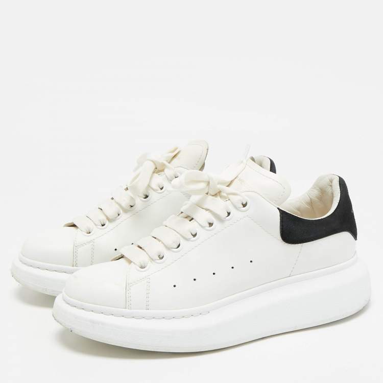 Pre Owned Alexander McQueen Black/White Leather and Suede Oversized Lace Up Sneakers Size 38