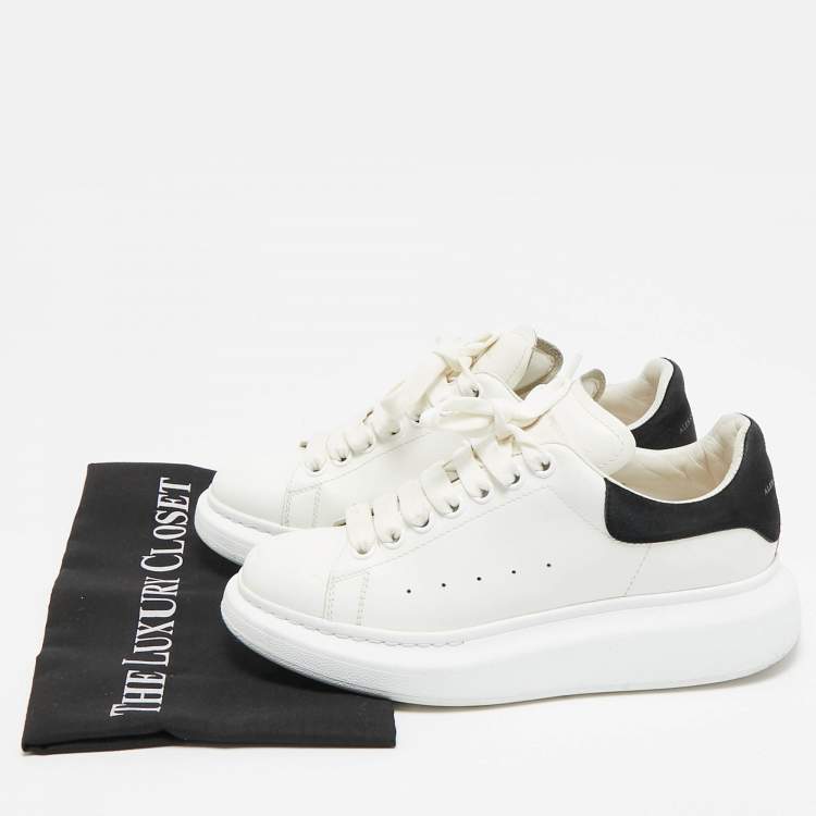 Pre Owned Alexander McQueen Black/White Leather and Suede Oversized Lace Up Sneakers Size 38