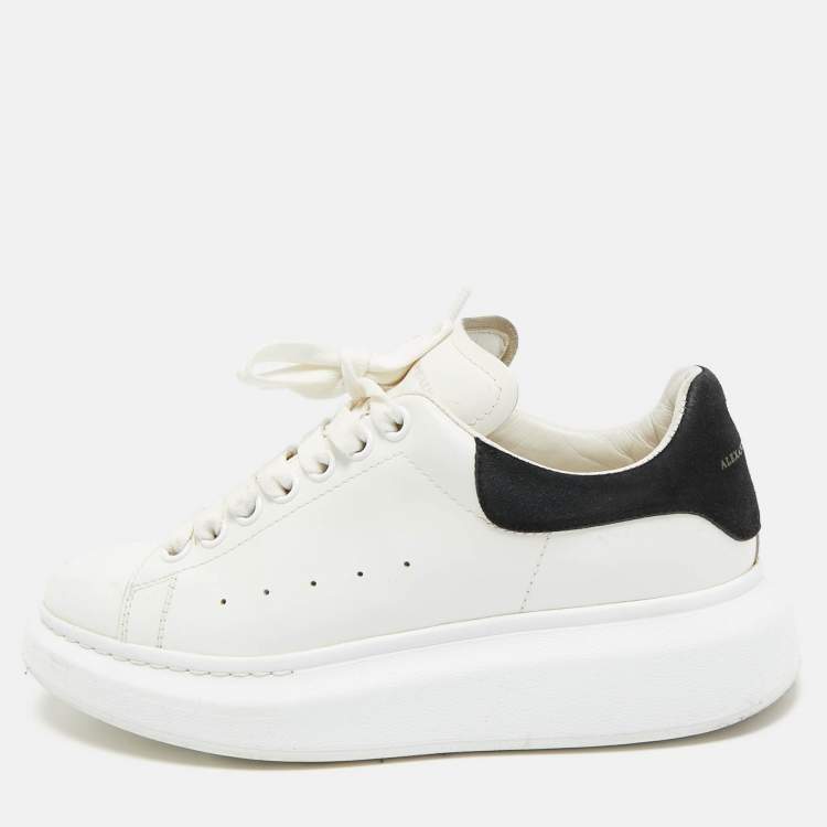 Pre Owned Alexander McQueen Black/White Leather and Suede Oversized Lace Up Sneakers Size 38