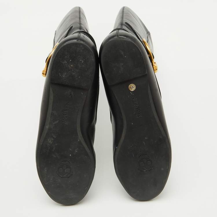 Pre Owned Alexander McQueen Black Leather Buckle Detail Knee length Boots Size 40