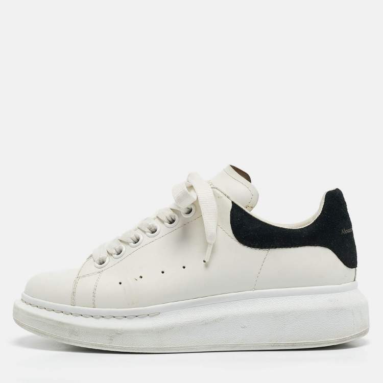 Pre Owned Alexander McQueen White/Black Leather and Suede Oversized Low Top Sneakers Size 37