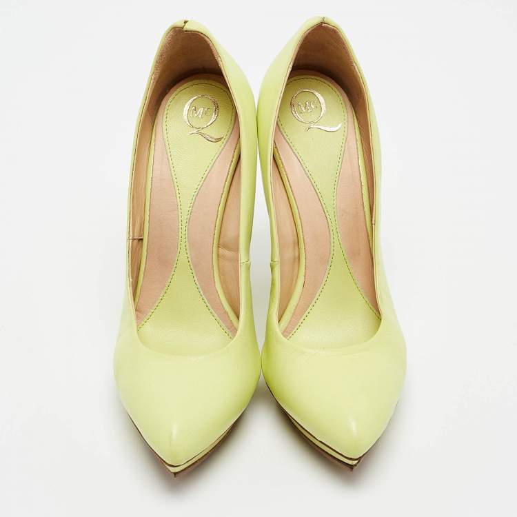 Pre Owned Alexander McQueen Neon Green Leather Wedge Pumps Size 37