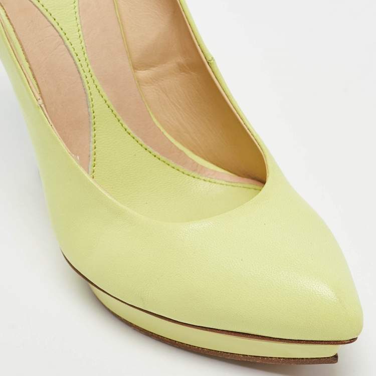 Pre Owned Alexander McQueen Neon Green Leather Wedge Pumps Size 37