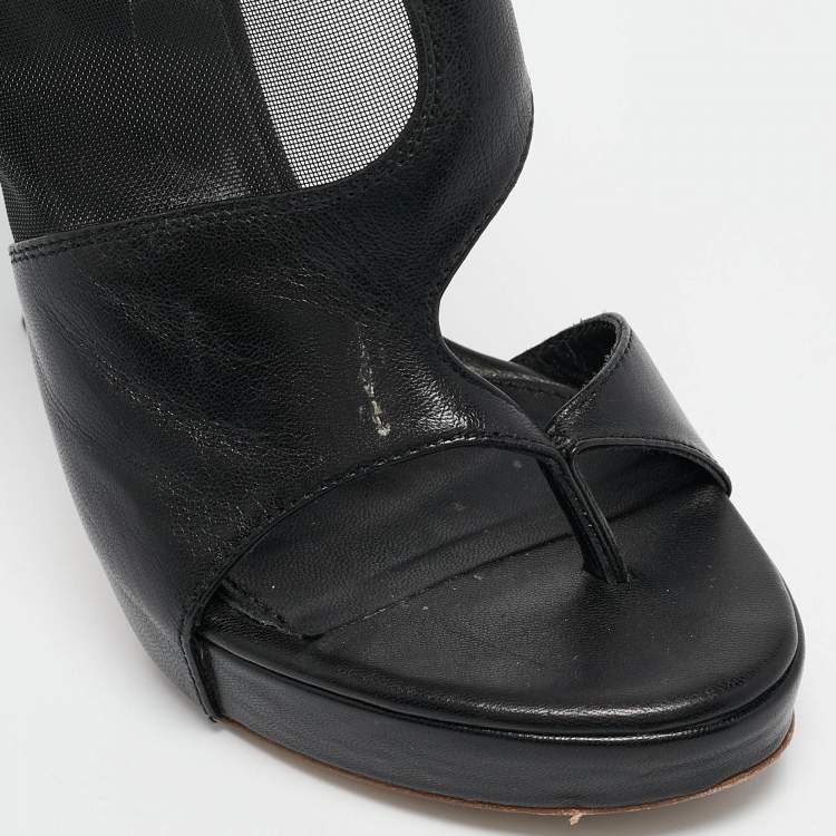 Pre Owned Alexander McQueen Black Leather and Mesh Ankle Length Boots Size 37