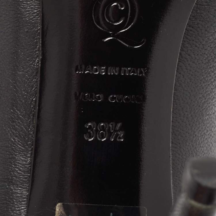 Pre Owned Alexander McQueen Black Leather Crystal Embellished Skull Peep-Toe Pumps Size 38.5