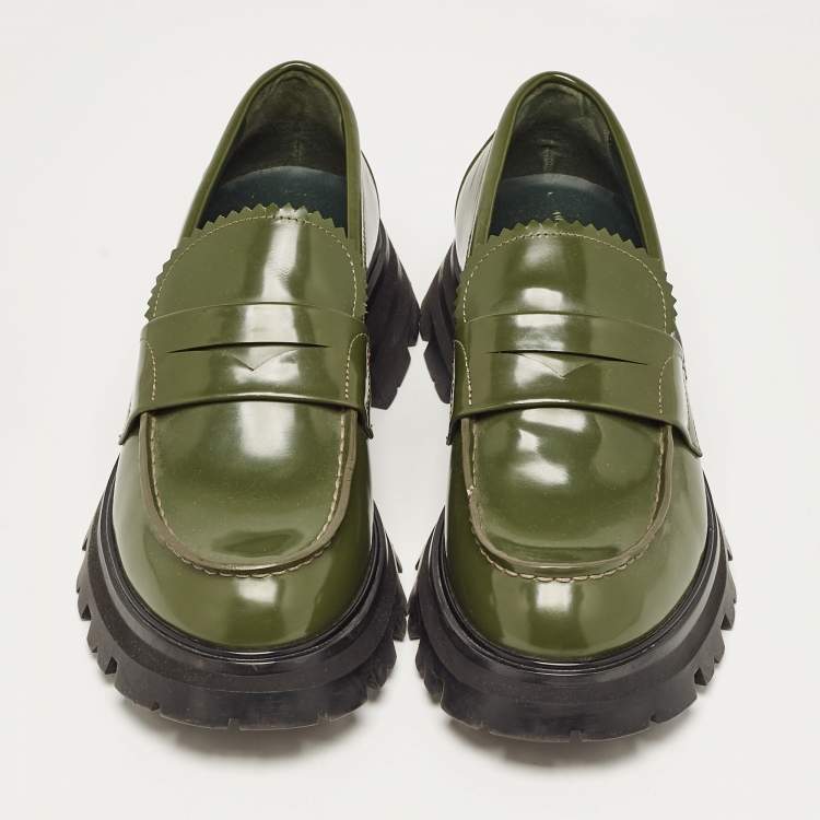 Pre Owned Alexander McQueen Green Leather Wander Loafers Size 39.5 