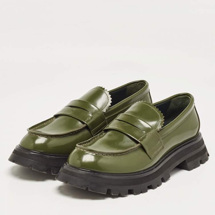 Pre Owned Alexander McQueen Green Leather Wander Loafers Size 39.5 