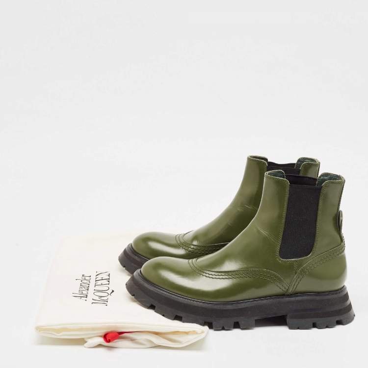 Pre Owned Alexander McQueen Green Leather Wander Chelsea Boots Size 38