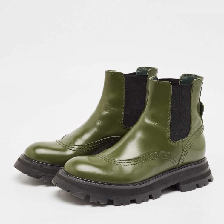 Pre Owned Alexander McQueen Green Leather Wander Chelsea Boots Size 38