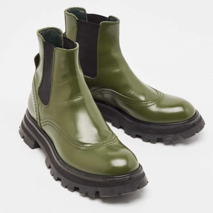 Pre Owned Alexander McQueen Green Leather Wander Chelsea Boots Size 38